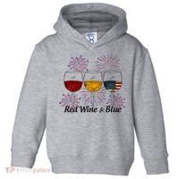 Red Wine & Blue 4th Of July Red White Blue Wine Glasses Toddler Hoodie thumb 0