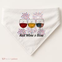Red Wine & Blue 4th Of July Red White Blue Wine Glasses USA-Made Doggie Bandana thumb 0