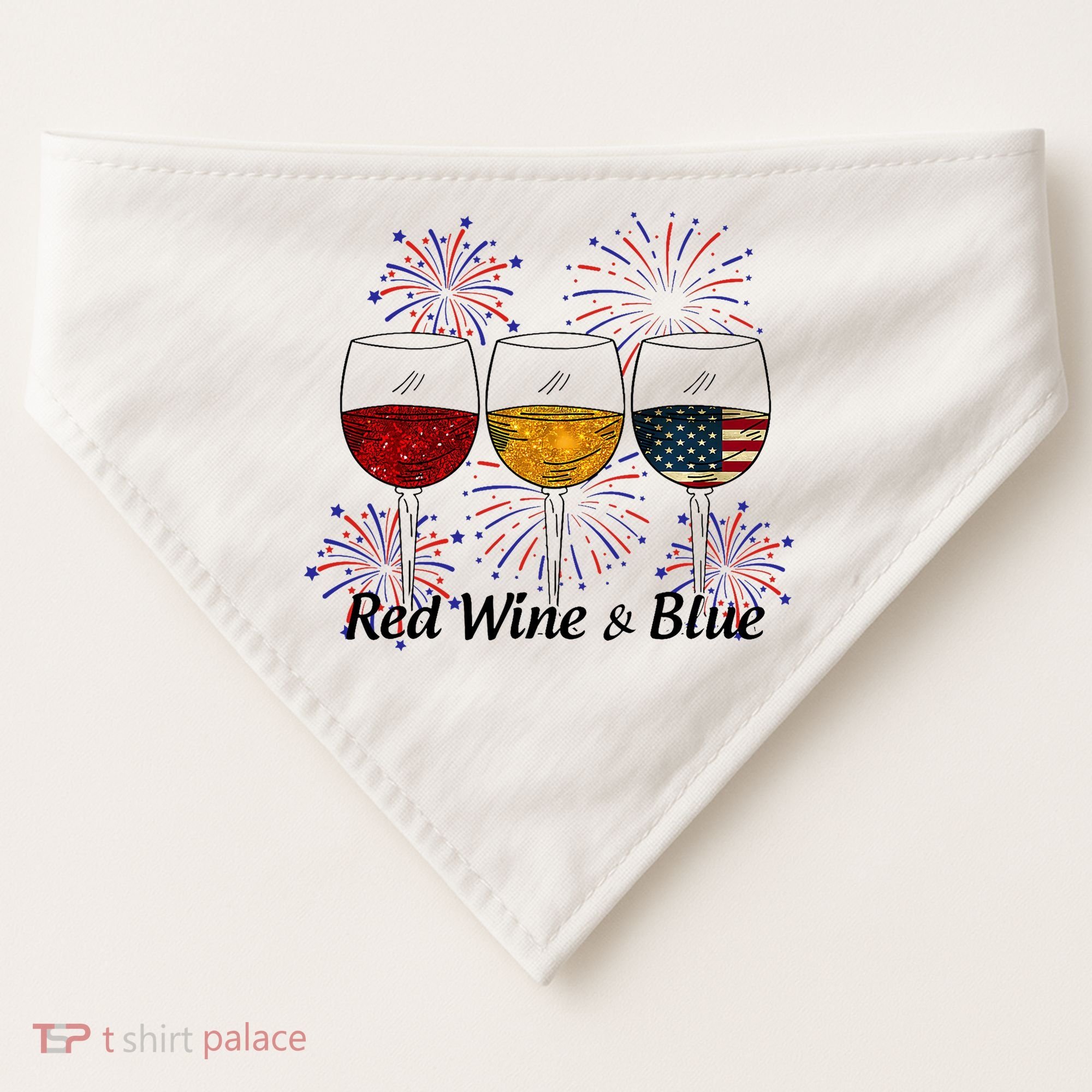 Red Wine & Blue 4th Of July Red White Blue Wine Glasses USA-Made Doggie Bandana