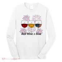 Red Wine & Blue 4th Of July Red White Blue Wine Glasses Long Sleeve Shirt thumb 0