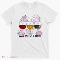 Red Wine & Blue 4th Of July Red White Blue Wine Glasses T-Shirt thumb 0