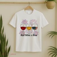 Red Wine & Blue 4th Of July Red White Blue Wine Glasses T-Shirt thumb 2
