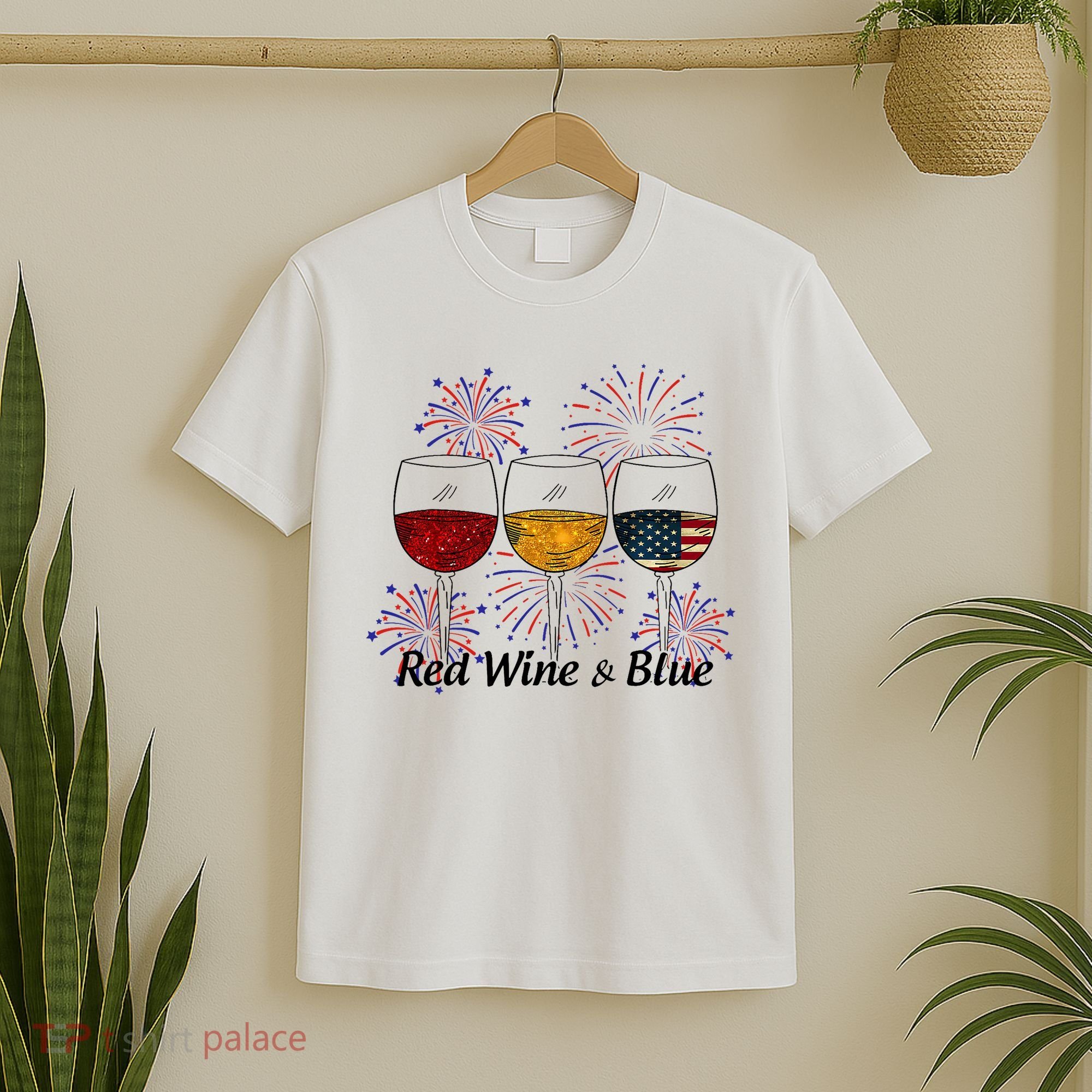 Red Wine & Blue 4th Of July Red White Blue Wine Glasses T-Shirt