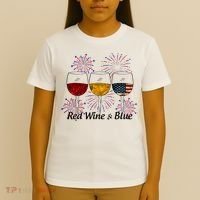 Red Wine & Blue 4th Of July Red White Blue Wine Glasses T-Shirt thumb 4