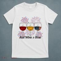 Red Wine & Blue 4th Of July Red White Blue Wine Glasses T-Shirt thumb 5