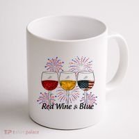 Red Wine & Blue 4th Of July Red White Blue Wine Glasses Coffee Mug thumb 1