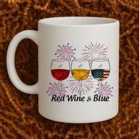 Red Wine & Blue 4th Of July Red White Blue Wine Glasses Coffee Mug thumb 2