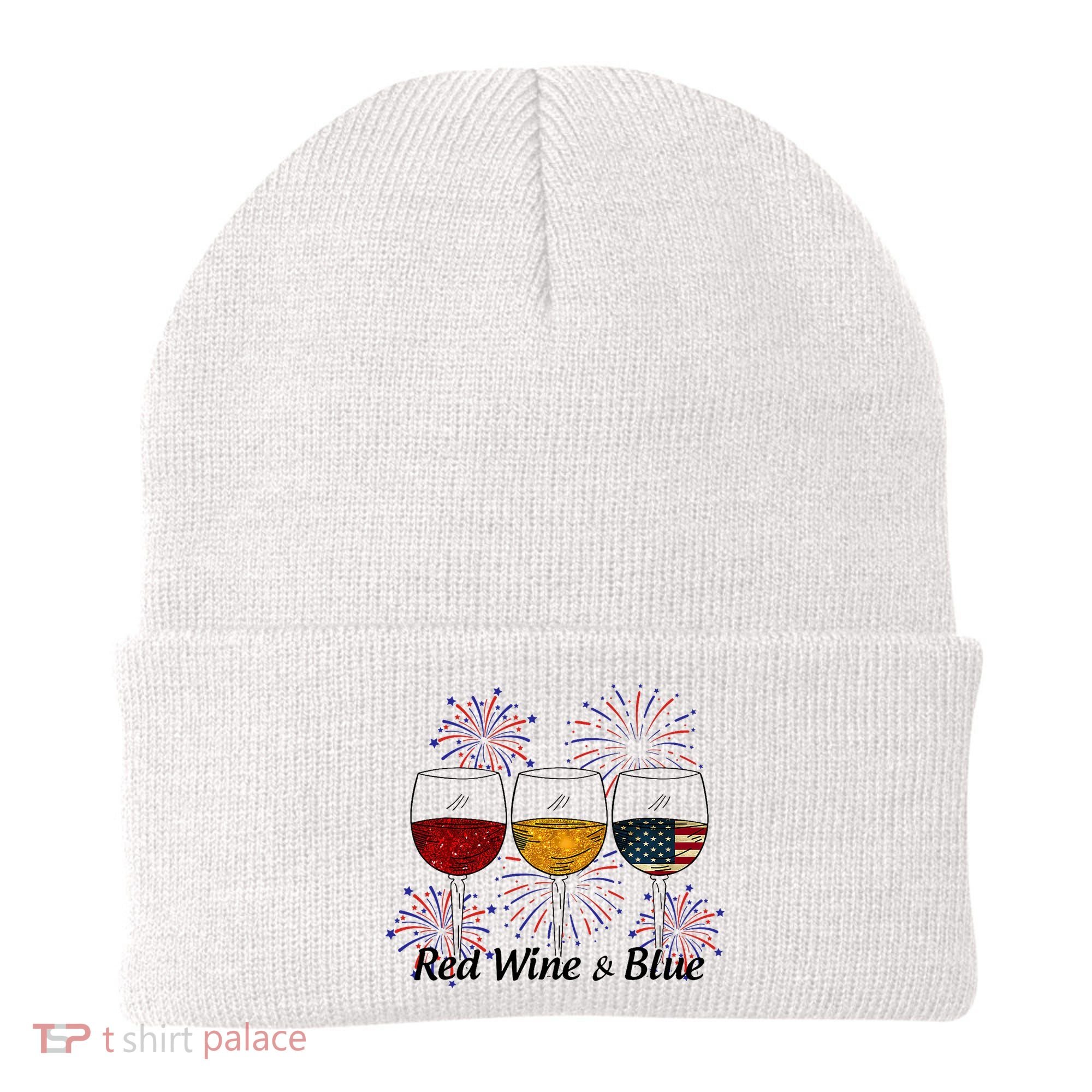 Red Wine & Blue 4th Of July Red White Blue Wine Glasses Beanie