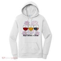 Red Wine & Blue 4th Of July Red White Blue Wine Glasses Women's Hoodie thumb 0