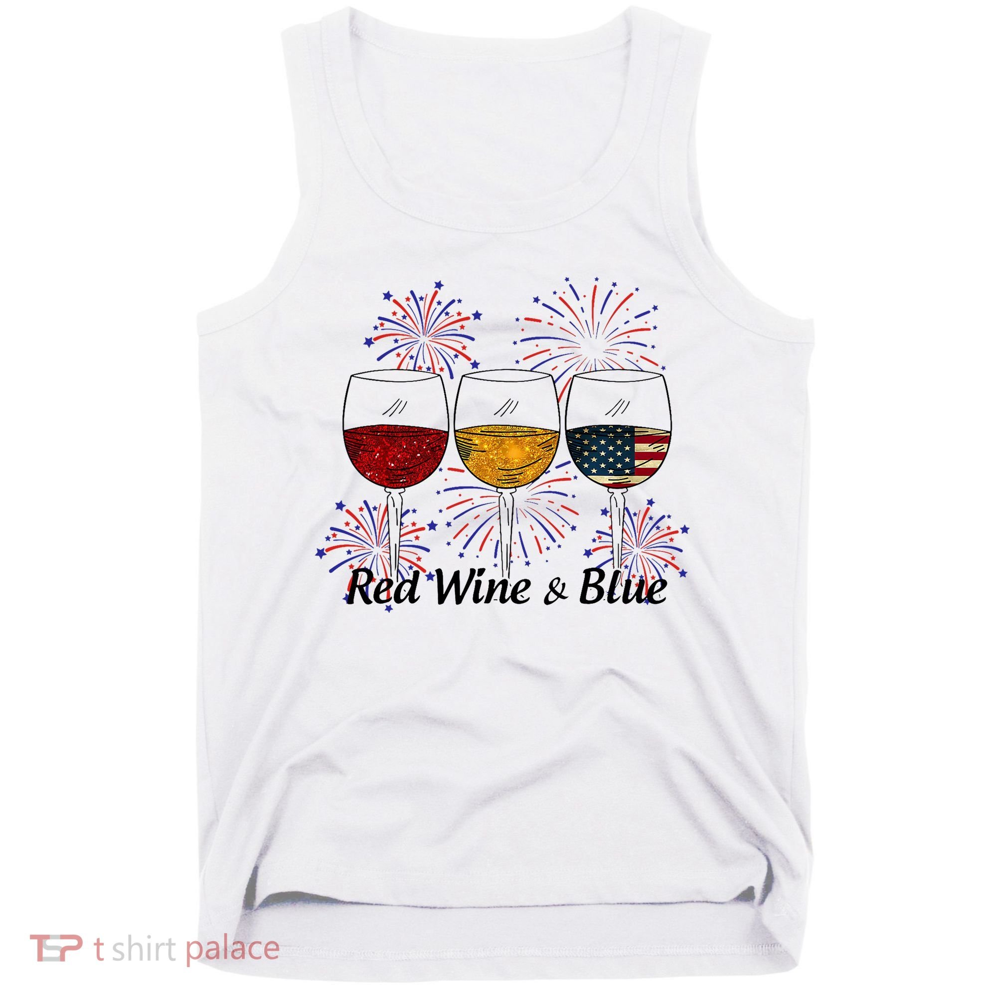 Red Wine & Blue 4th Of July Red White Blue Wine Glasses Tank Top