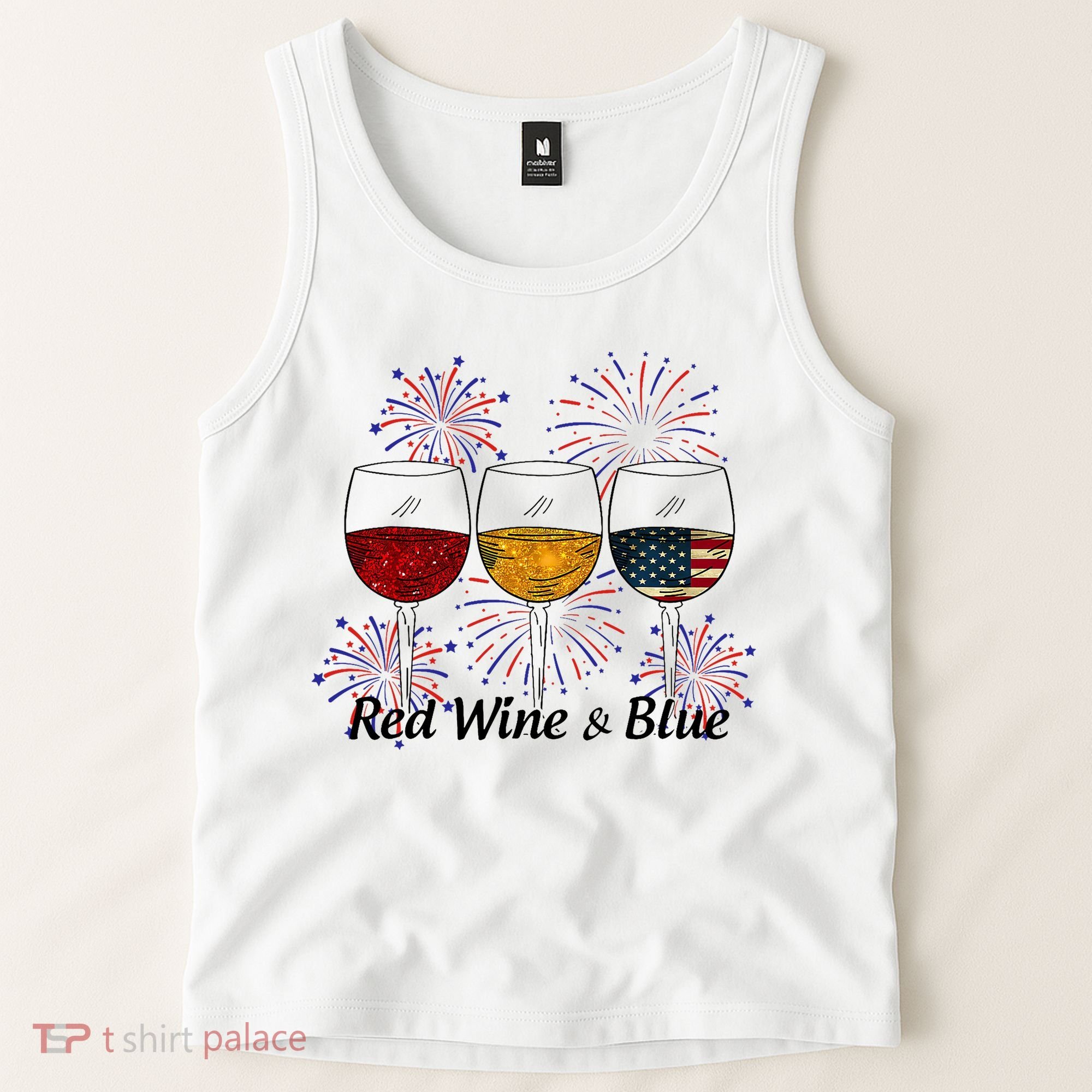 Red Wine & Blue 4th Of July Red White Blue Wine Glasses Tank Top