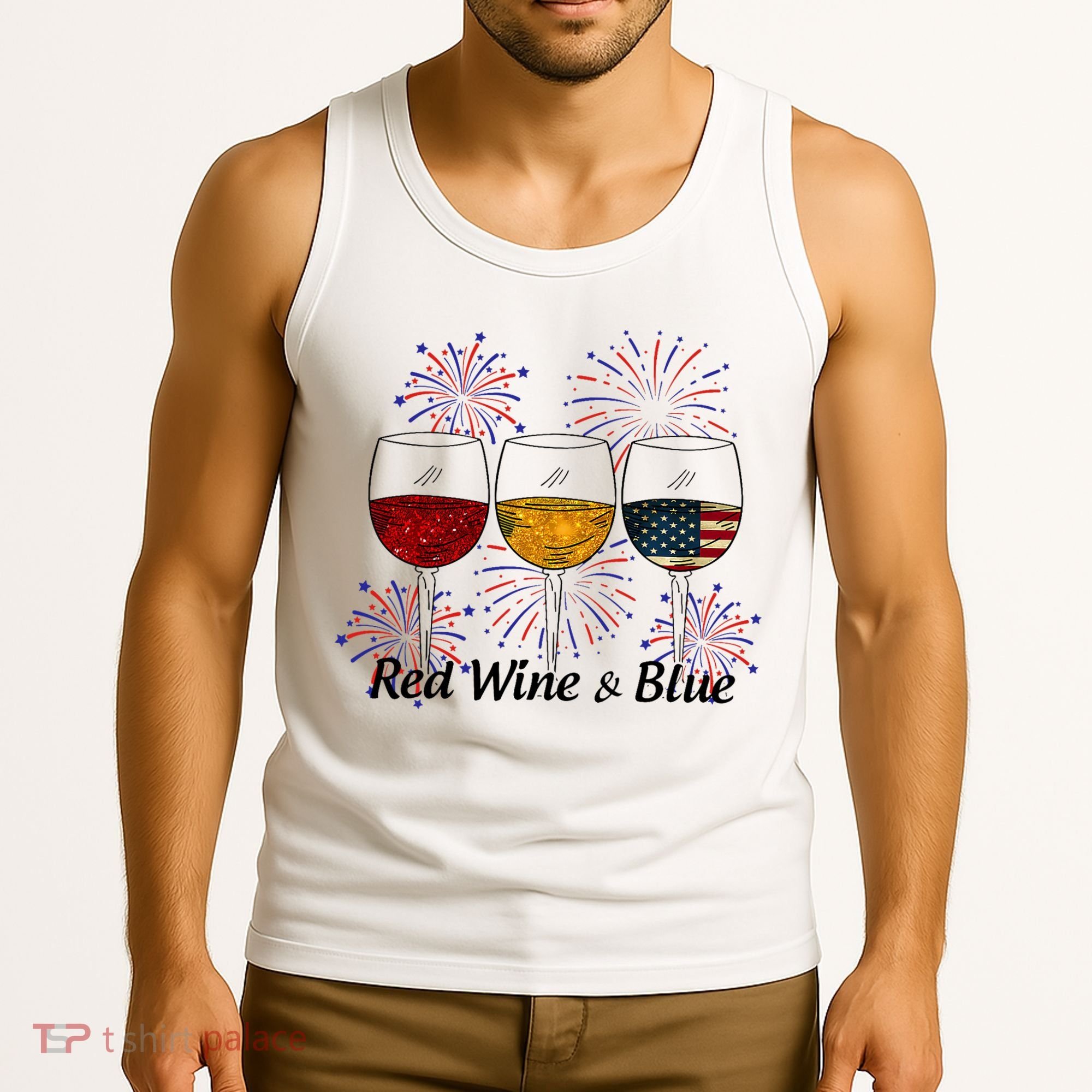 Red Wine & Blue 4th Of July Red White Blue Wine Glasses Tank Top