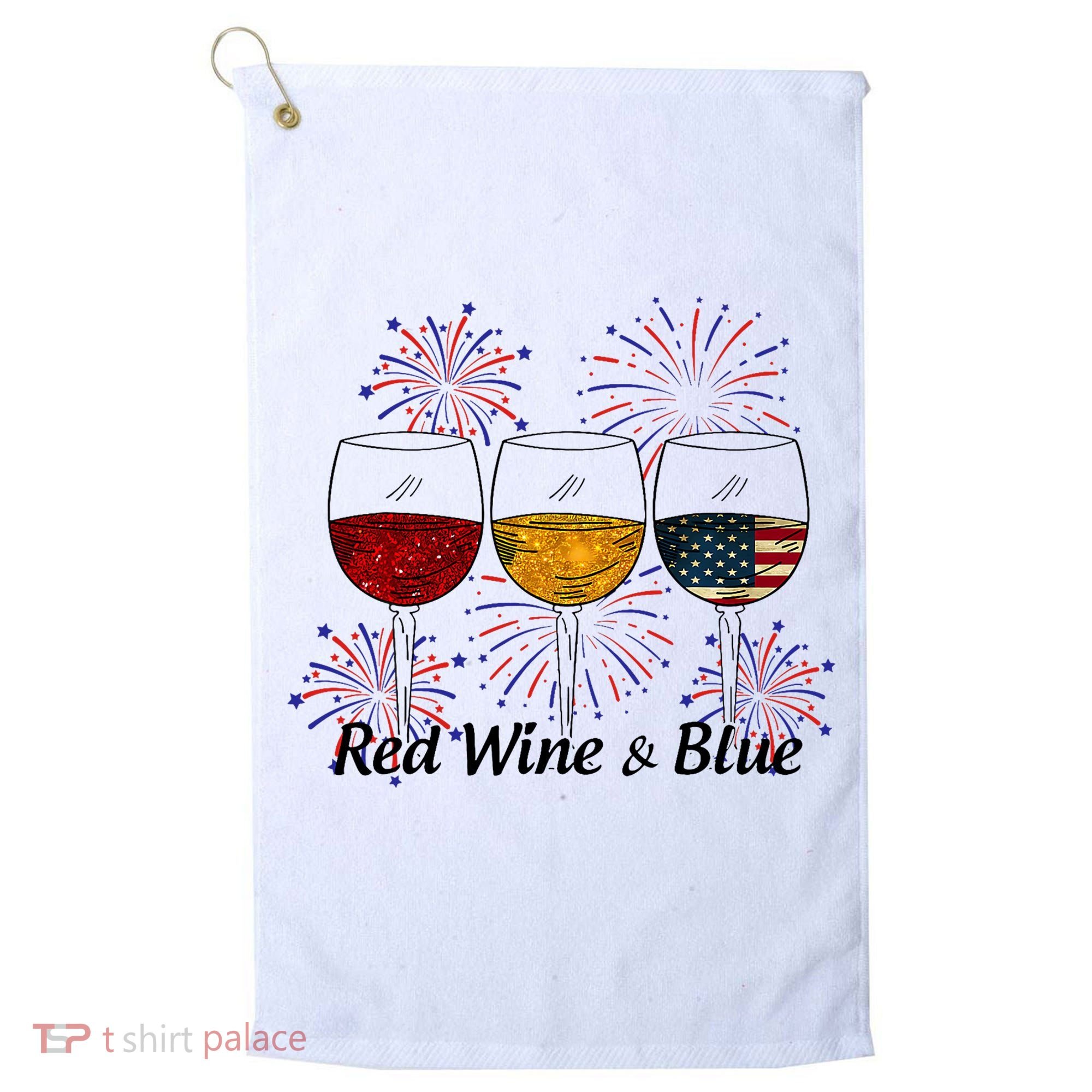 Red Wine & Blue 4th Of July Red White Blue Wine Glasses Golf Towel
