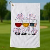 Red Wine & Blue 4th Of July Red White Blue Wine Glasses Golf Towel thumb 1