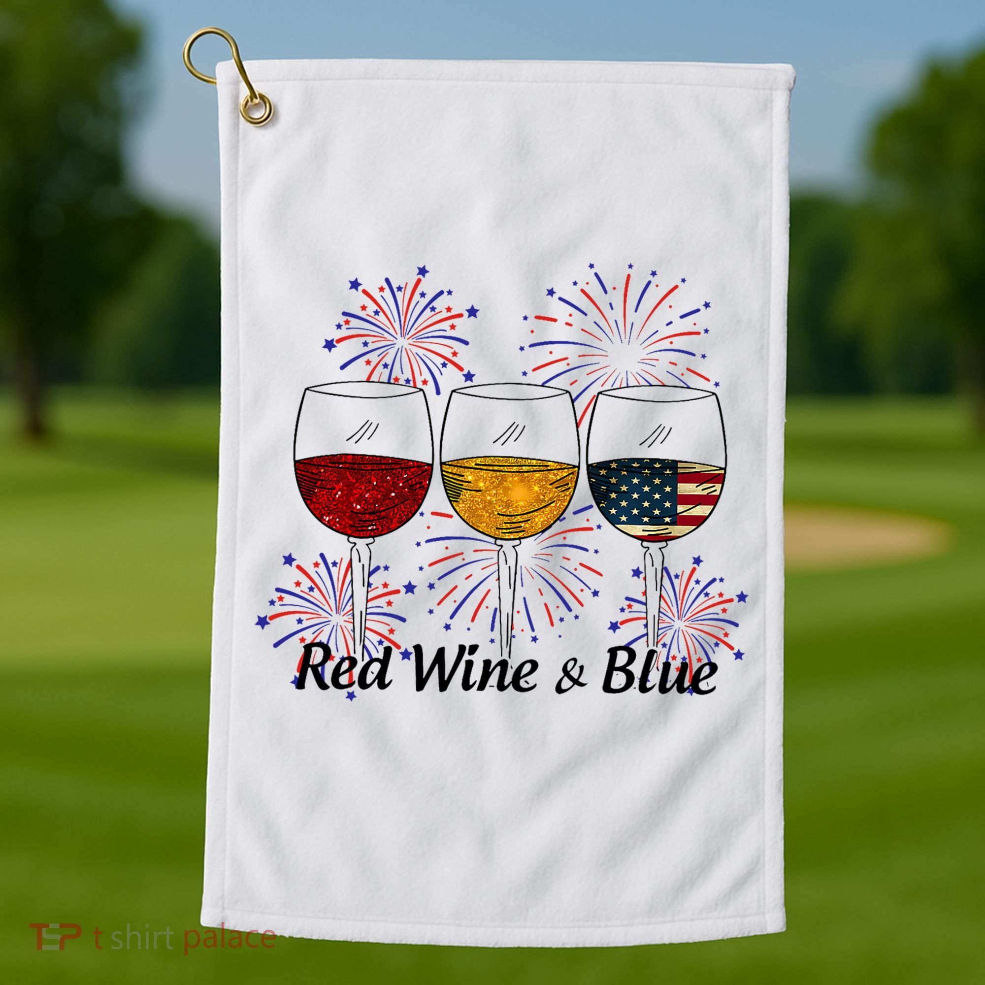 Red Wine & Blue 4th Of July Red White Blue Wine Glasses Golf Towel