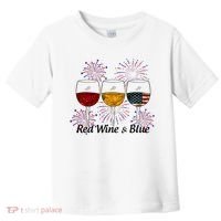 Red Wine & Blue 4th Of July Red White Blue Wine Glasses Toddler T-Shirt thumb 0
