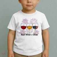 Red Wine & Blue 4th Of July Red White Blue Wine Glasses Toddler T-Shirt thumb 2