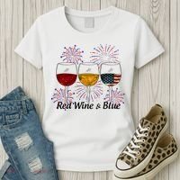 Red Wine & Blue 4th Of July Red White Blue Wine Glasses Women's T-Shirt thumb 3