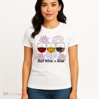 Red Wine & Blue 4th Of July Red White Blue Wine Glasses Women's T-Shirt thumb 4