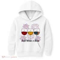 Red Wine & Blue 4th Of July Red White Blue Wine Glasses Kids Hoodie thumb 0