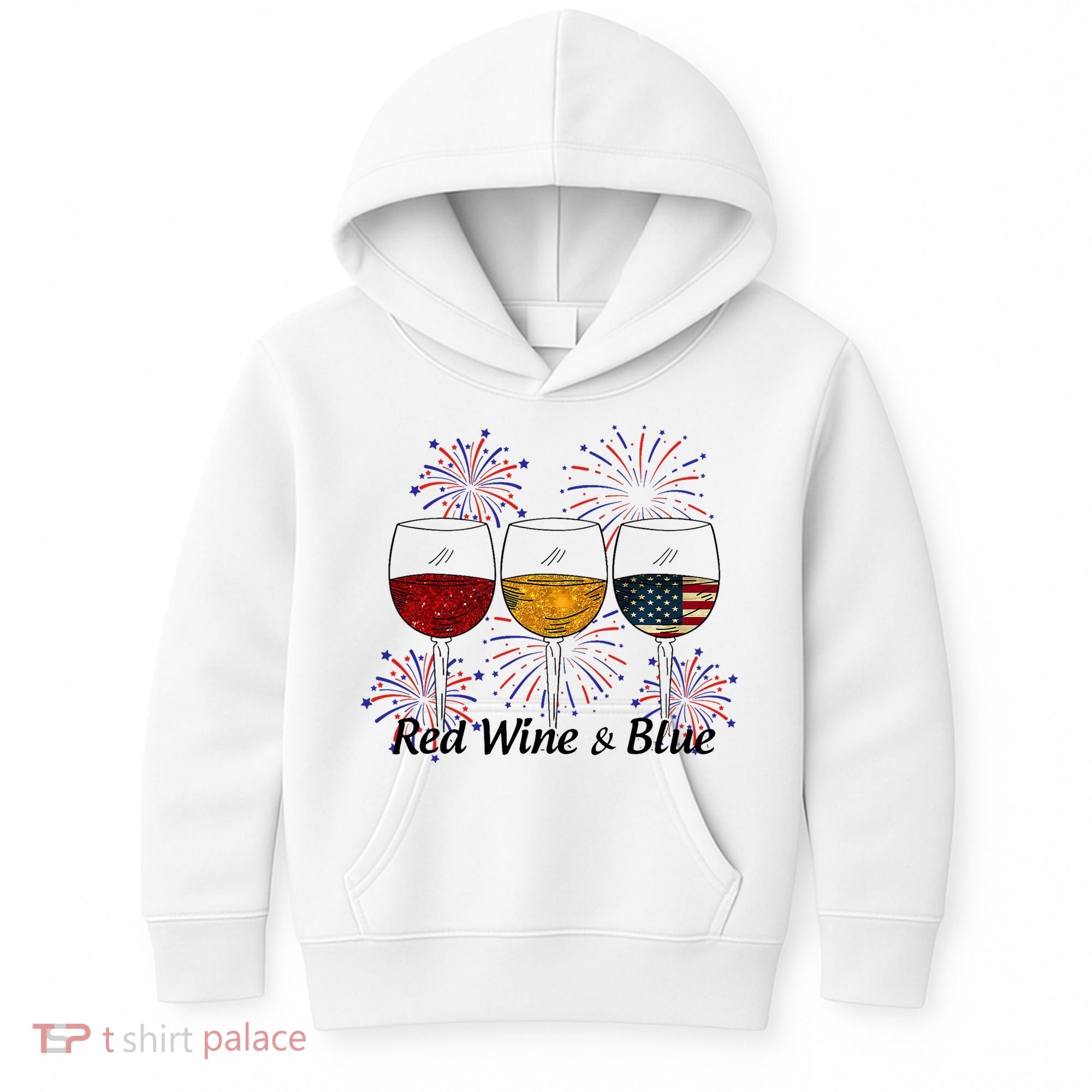 Red Wine & Blue 4th Of July Red White Blue Wine Glasses Kids Hoodie