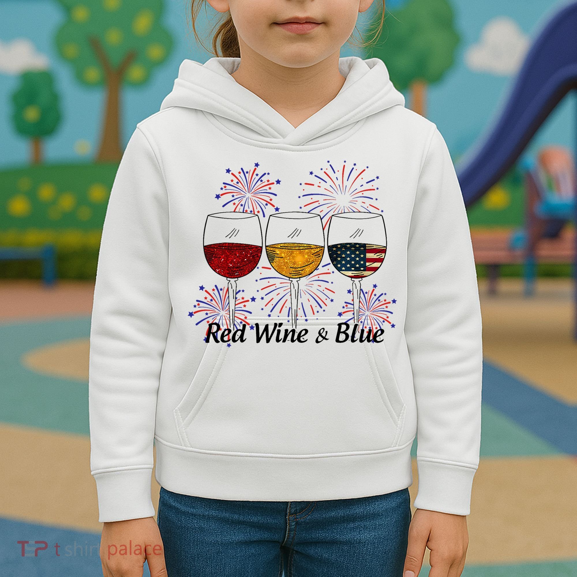 Red Wine & Blue 4th Of July Red White Blue Wine Glasses Kids Hoodie
