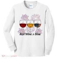 Red Wine & Blue 4th Of July Red White Blue Wine Glasses Kids Long Sleeve Shirt thumb 0