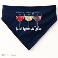 Red Wine & Blue 4th Of July Wine Red White Blue Wine Glasses USA-Made Doggie Bandana thumb 0