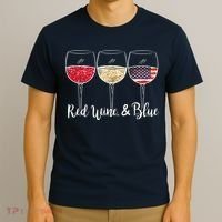 Red Wine & Blue 4th Of July Wine Red White Blue Wine Glasses T-Shirt thumb 3