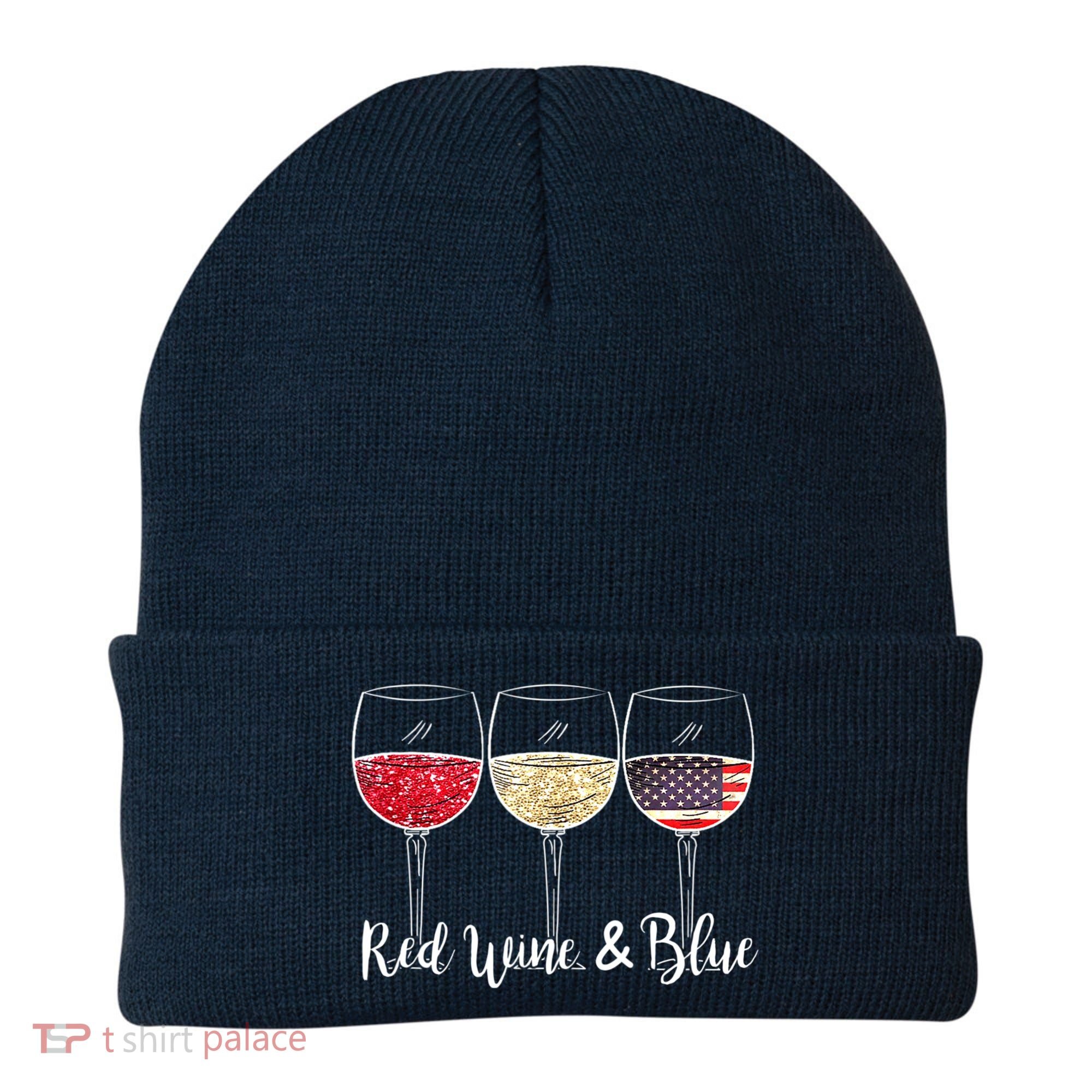 Red Wine & Blue 4th Of July Wine Red White Blue Wine Glasses Beanie