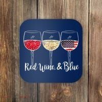 Red Wine & Blue 4th Of July Wine Red White Blue Wine Glasses Coaster thumb 0