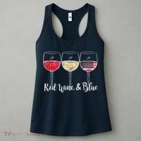 Red Wine & Blue 4th Of July Wine Red White Blue Wine Glasses Women's Tank Top thumb 3