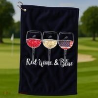 Red Wine & Blue 4th Of July Wine Red White Blue Wine Glasses Golf Towel thumb 1