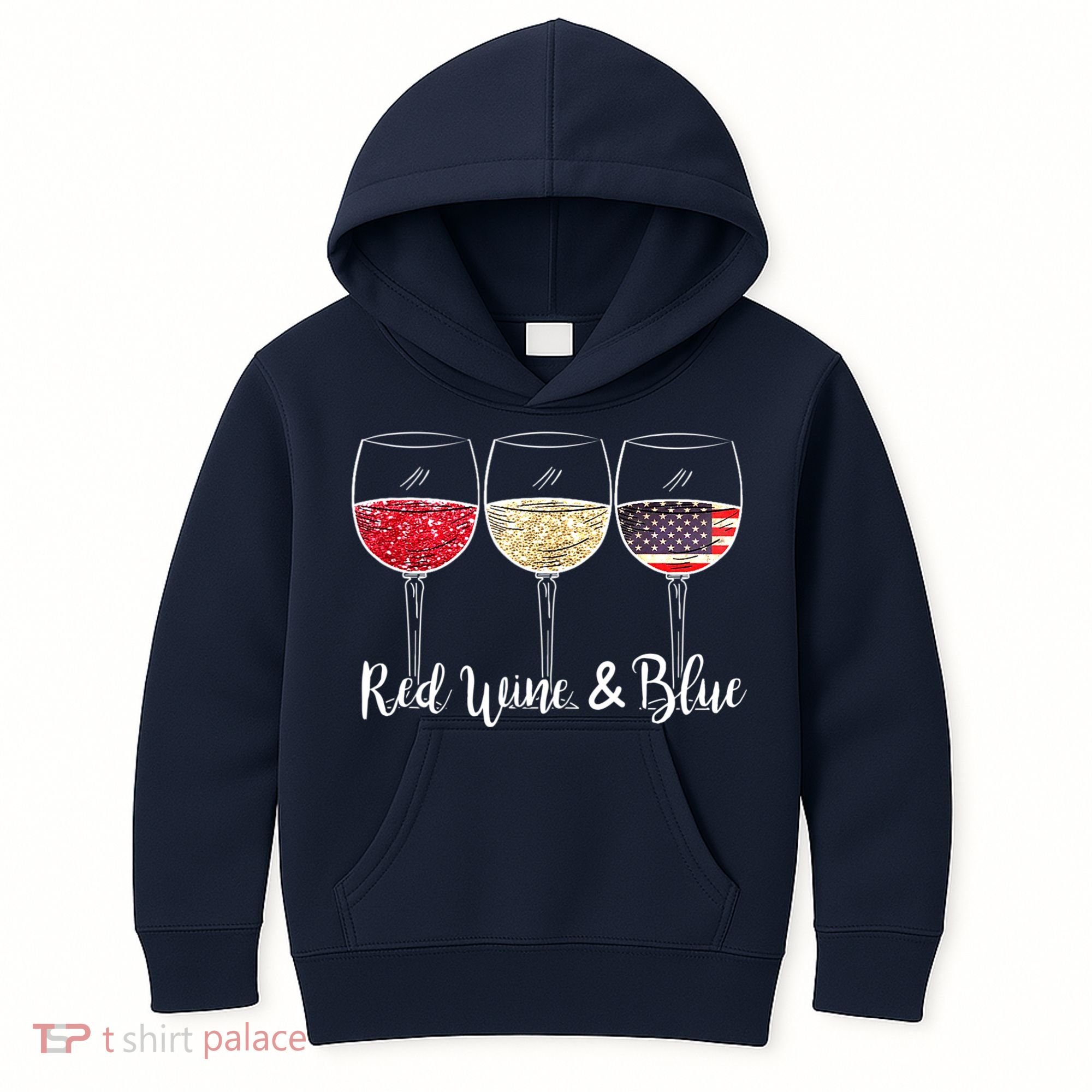 Red Wine & Blue 4th Of July Wine Red White Blue Wine Glasses Kids Hoodie