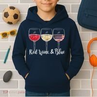 Red Wine & Blue 4th Of July Wine Red White Blue Wine Glasses Kids Hoodie thumb 2