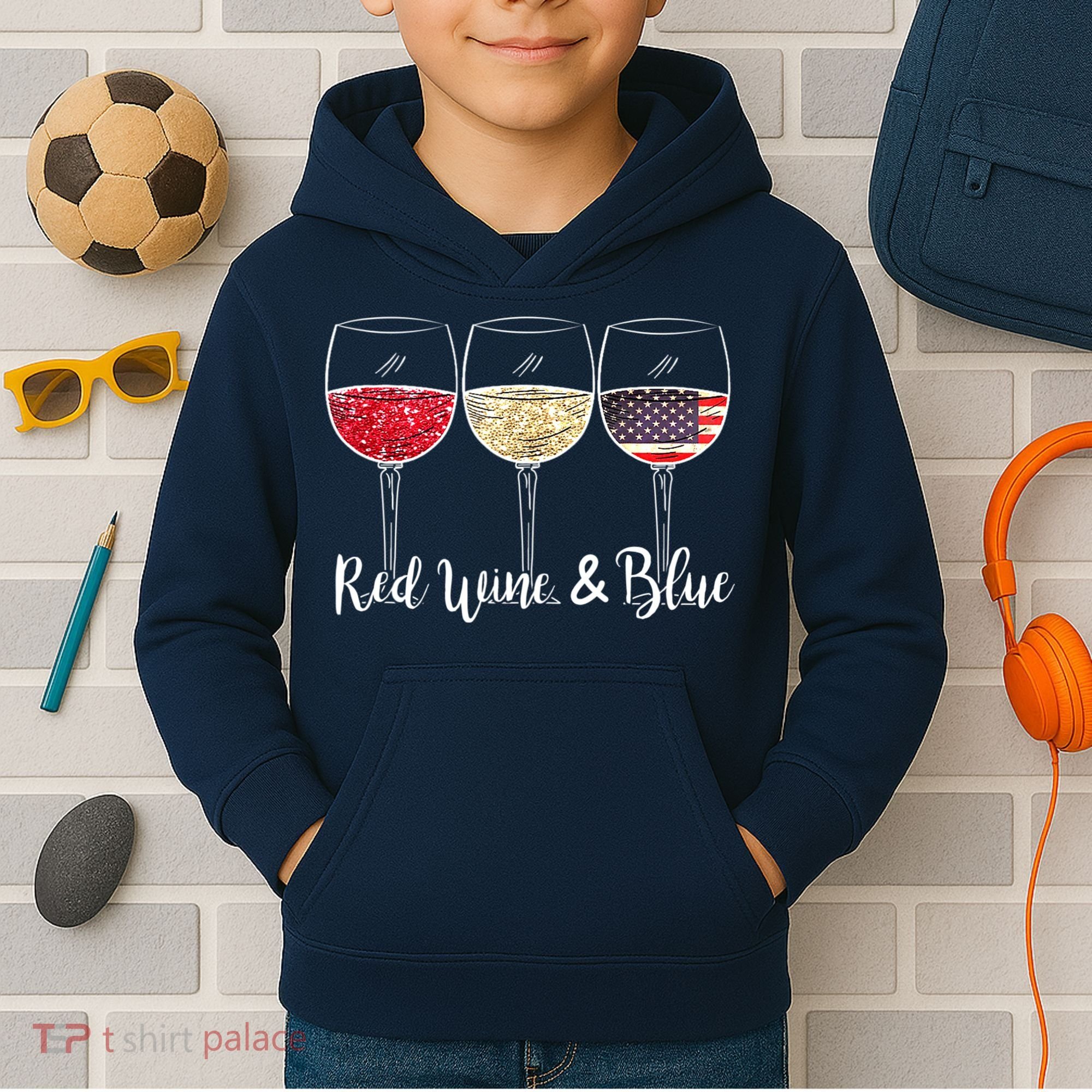 Red Wine & Blue 4th Of July Wine Red White Blue Wine Glasses Kids Hoodie
