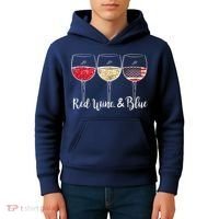 Red Wine & Blue 4th Of July Wine Red White Blue Wine Glasses Kids Hoodie thumb 4