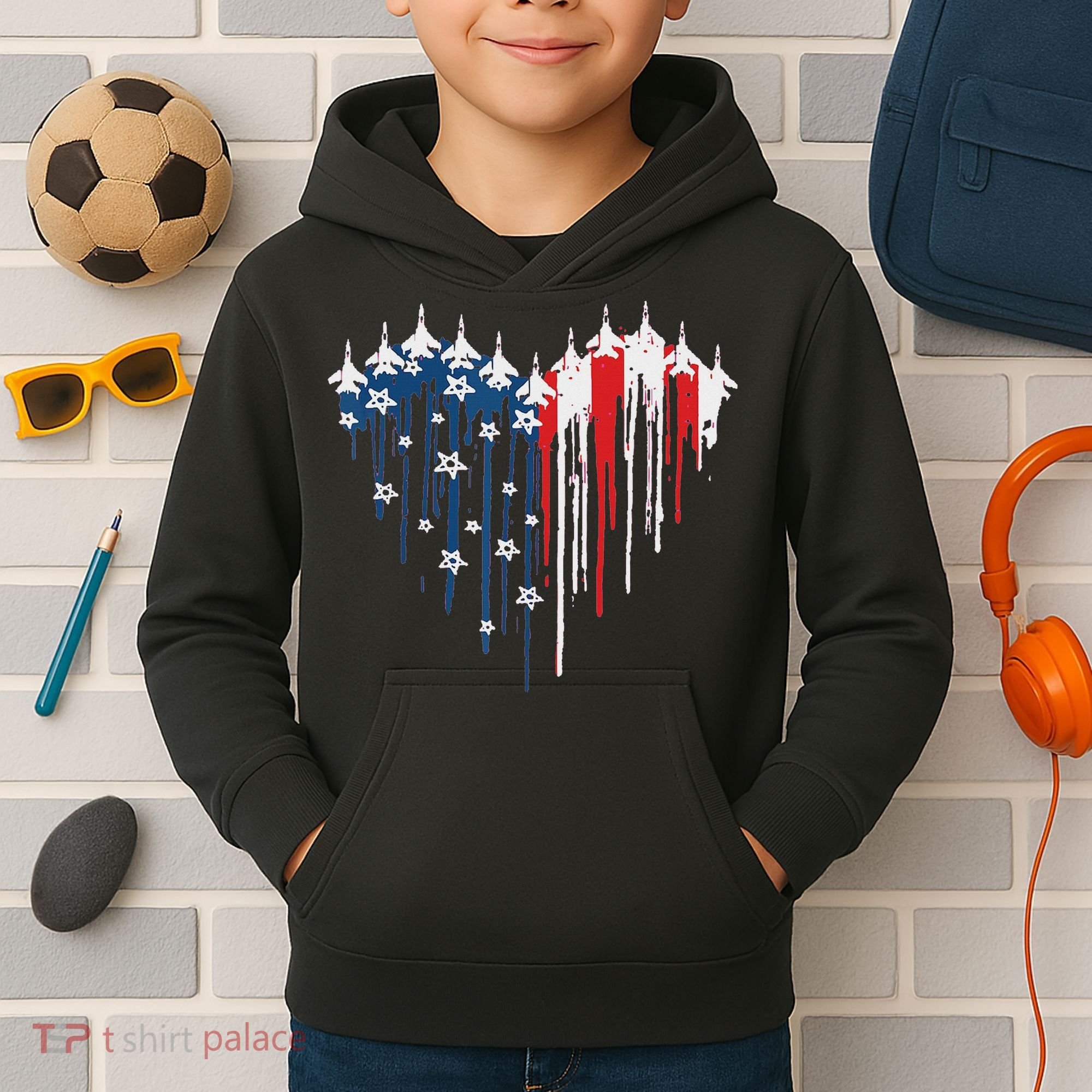 Red White Blue Flyover 4th Of July American Flag Kids Hoodie