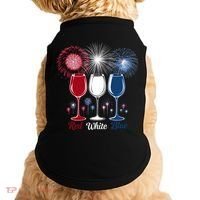 Red Wine & Blue 4th Of July Wine Glasses Firework Patriotic Doggie Tank thumb 0