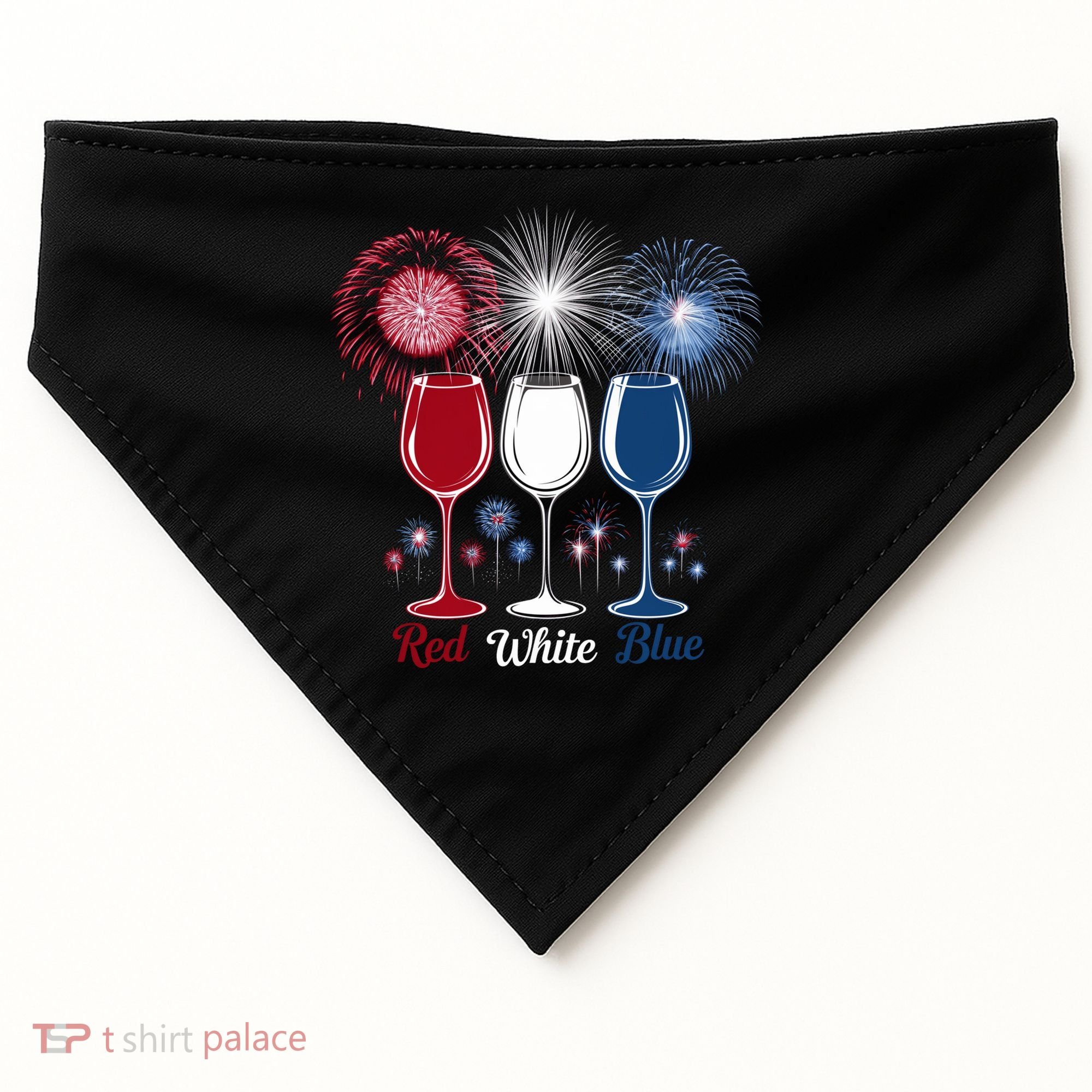 Red Wine & Blue 4th Of July Wine Glasses Firework Patriotic USA-Made Doggie Bandana