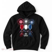 Red Wine & Blue 4th Of July Wine Glasses Firework Patriotic Hoodie thumb 0