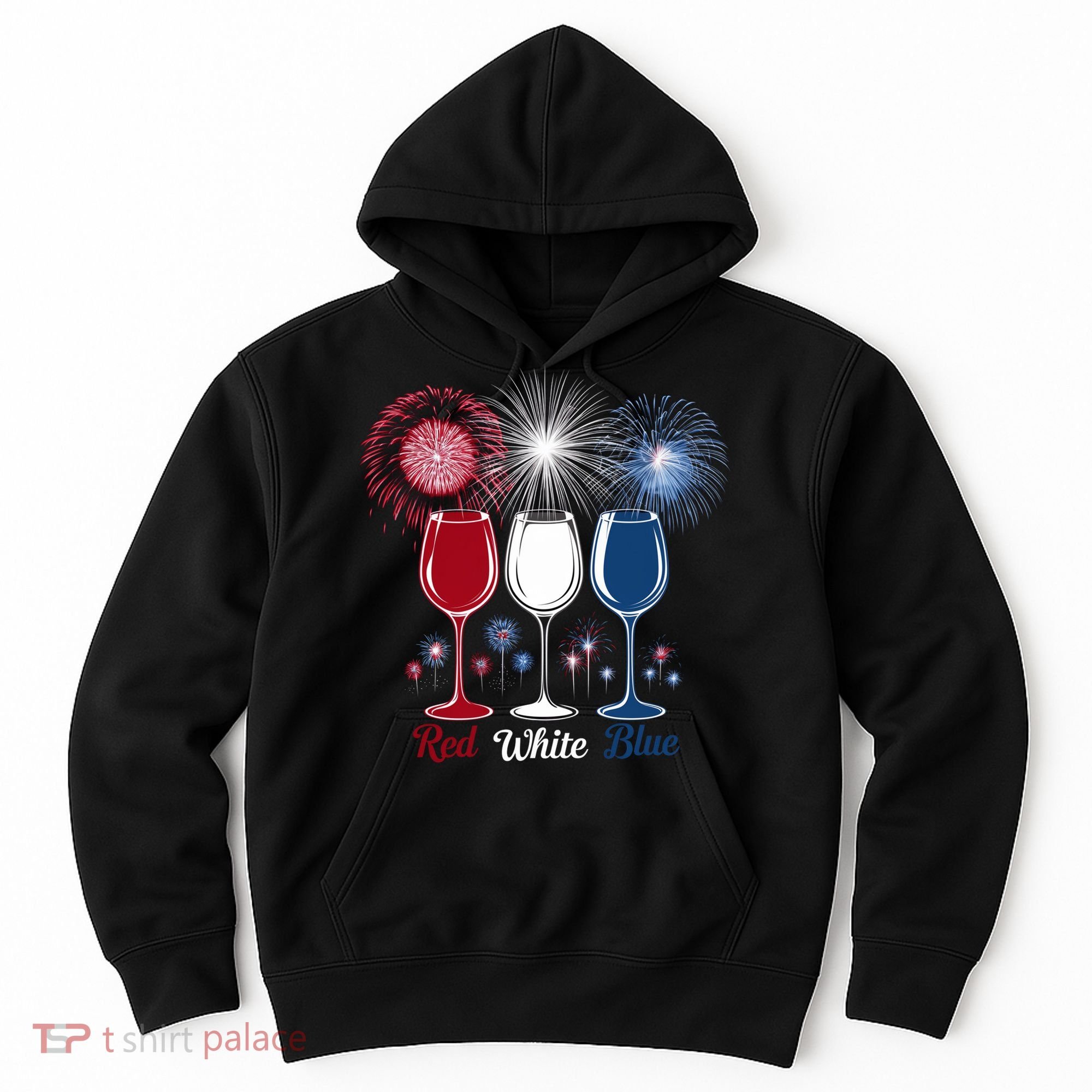 Red Wine & Blue 4th Of July Wine Glasses Firework Patriotic Hoodie