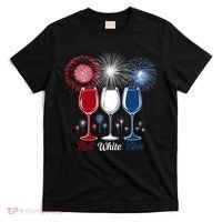 Red Wine & Blue 4th Of July Wine Glasses Firework Patriotic T-Shirt thumb 0