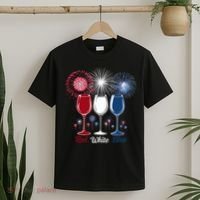 Red Wine & Blue 4th Of July Wine Glasses Firework Patriotic T-Shirt thumb 2