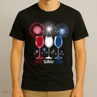 Red Wine & Blue 4th Of July Wine Glasses Firework Patriotic T-Shirt thumb 3