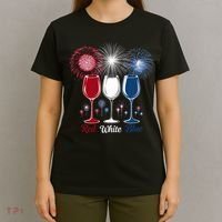 Red Wine & Blue 4th Of July Wine Glasses Firework Patriotic T-Shirt thumb 4