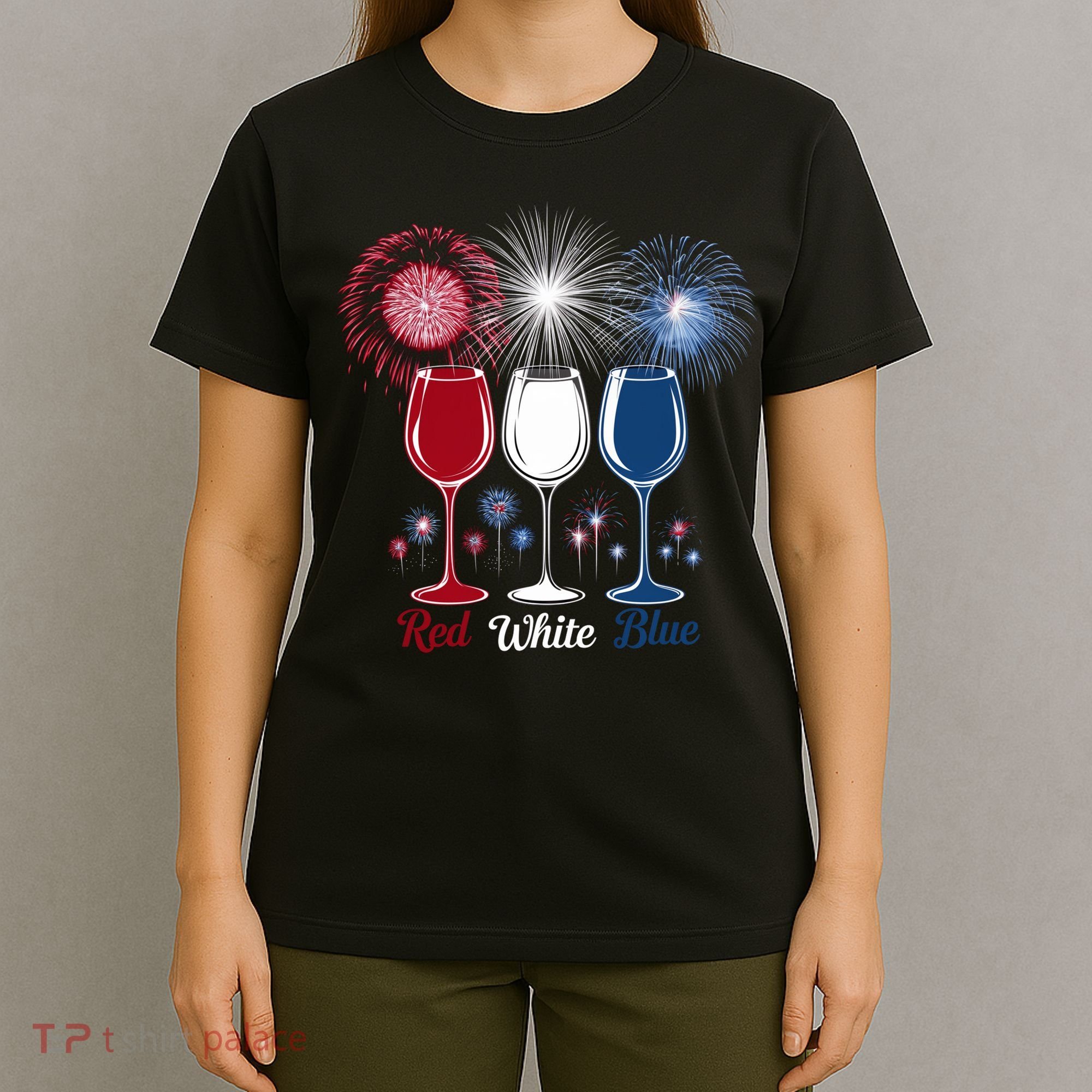 Red Wine & Blue 4th Of July Wine Glasses Firework Patriotic T-Shirt