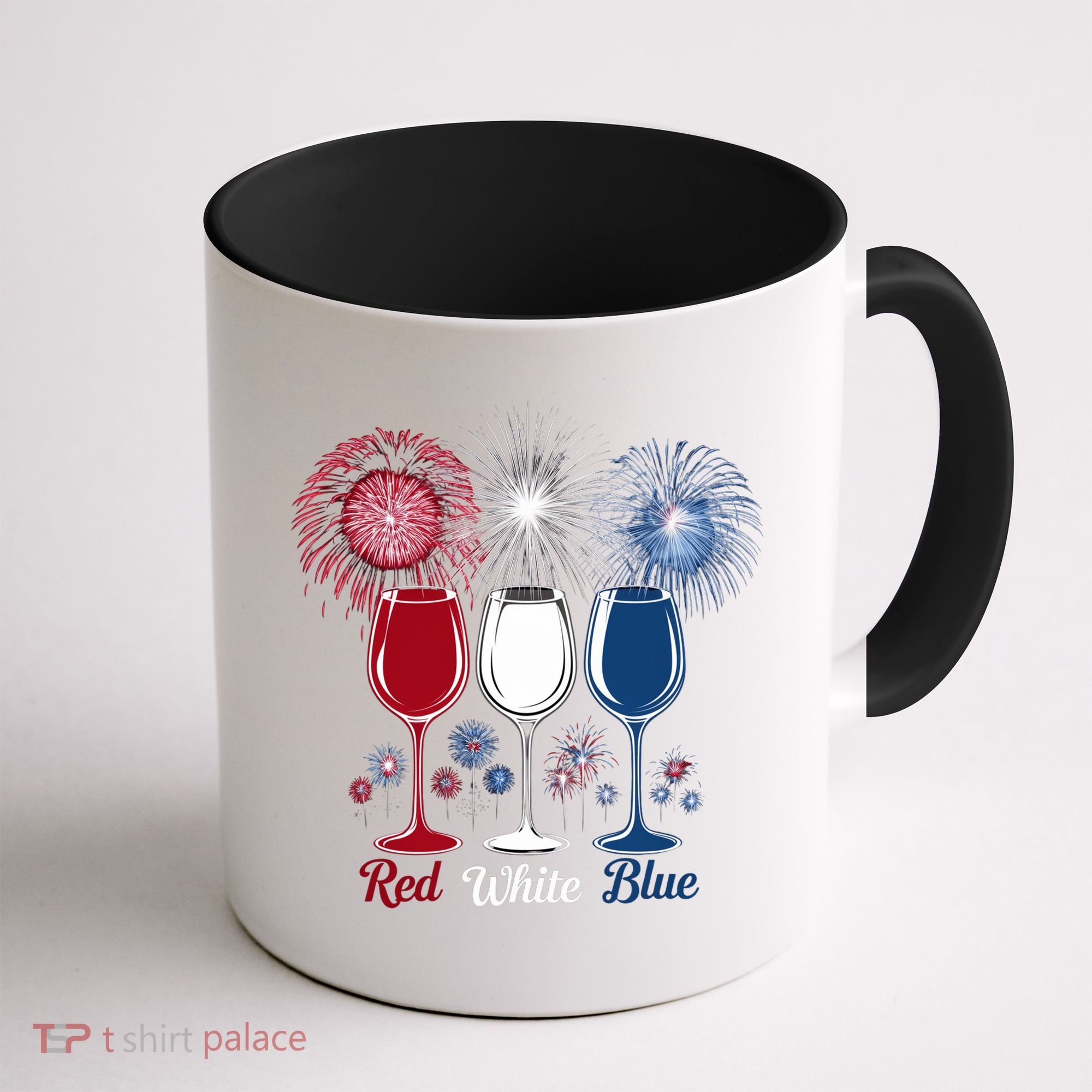 Red Wine & Blue 4th Of July Wine Glasses Firework Patriotic Coffee Mug