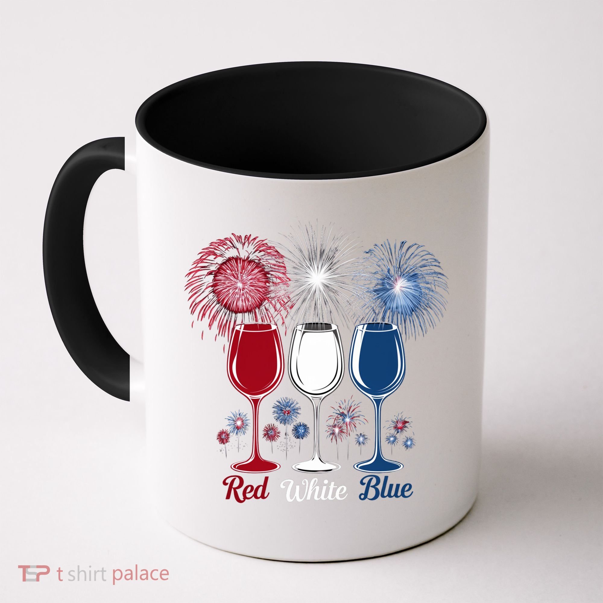 Red Wine & Blue 4th Of July Wine Glasses Firework Patriotic Coffee Mug