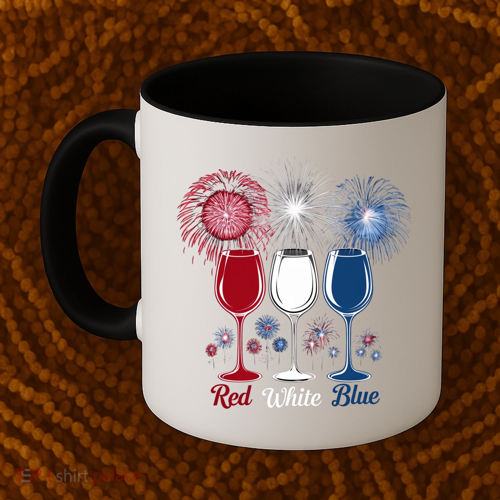 Red Wine & Blue 4th Of July Wine Glasses Firework Patriotic Coffee Mug